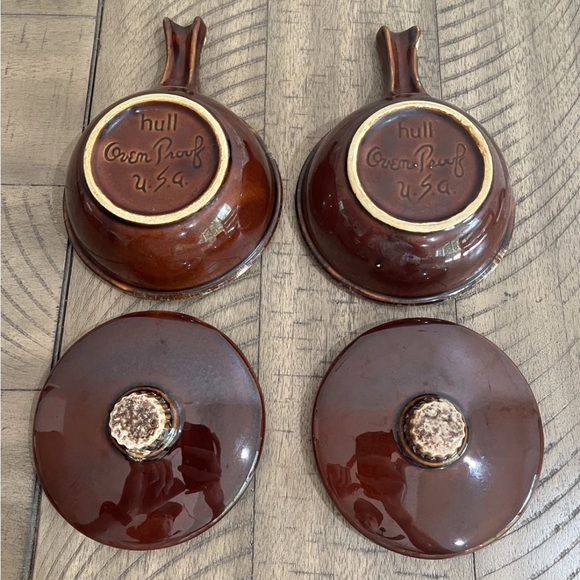 Vintage 60’s Hull Brown Drip Glaze Soup Stew Chili Bowls (2) with Handle & Lid - Picture 6 of 7